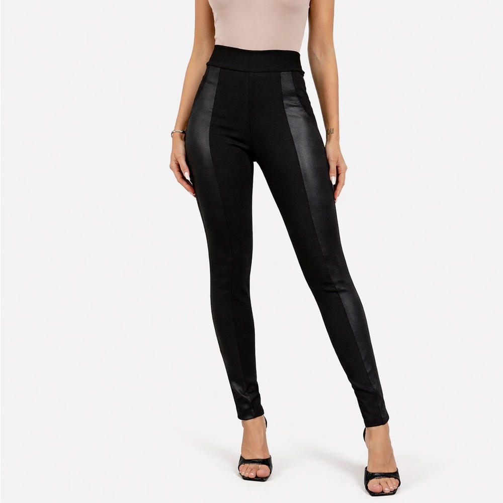 Karen Millen Black Faux Leather Panel Pants Size US 2